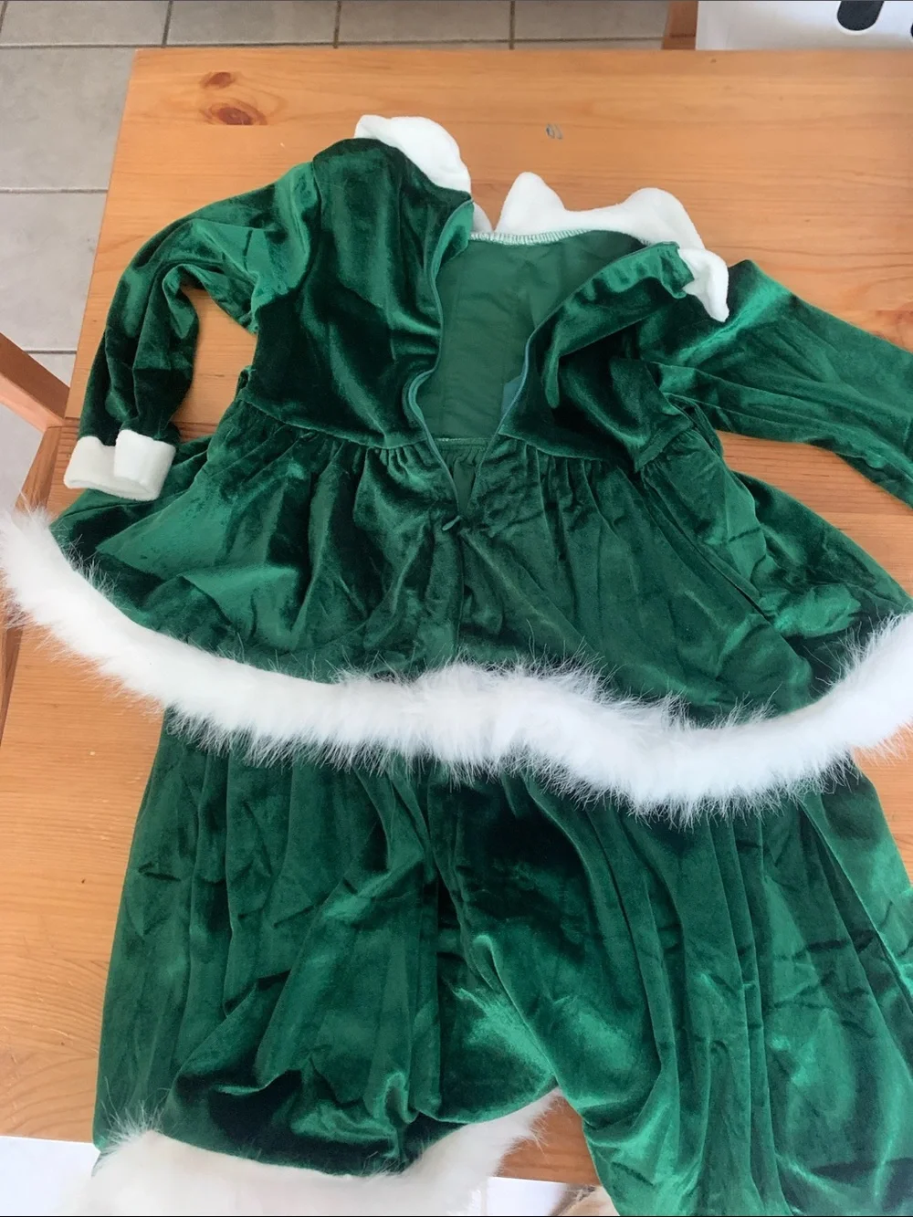 Classic Green Velvet Holiday Dress Costume with White Trim - Kids